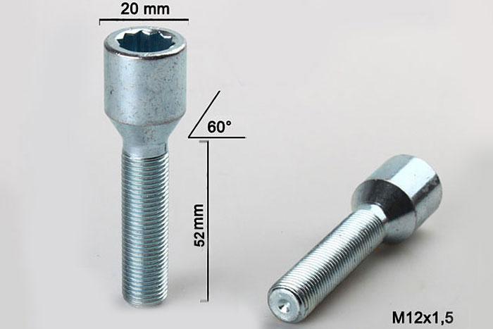 M12x1,5, Wielbout conisch inbus, Draadlengte 52mm, 20mm kopdiameter